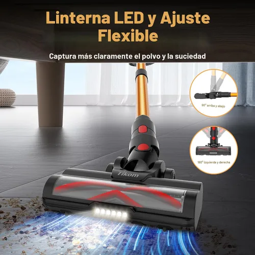 Miniatura 8 de Tikom V500 - Aspiradora inalámbrica para el hogar, aspiradora de 40000 Pa/450 W con pantalla táctil LED, base de pared de carga, antienredos