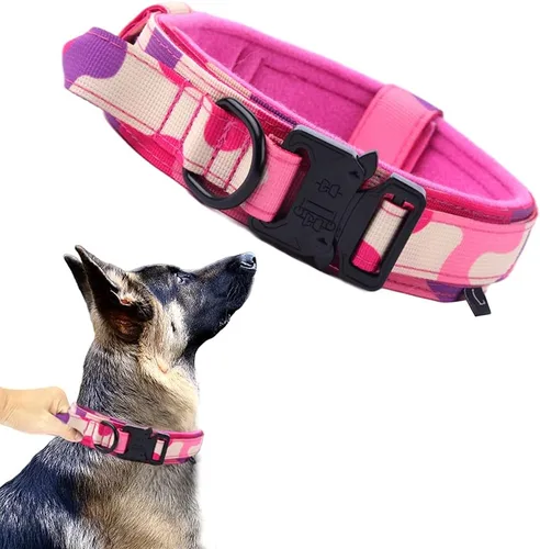 Miniatura 28 de Collar táctico para perro, ajustable, militar, de nailon, con asa de control y hebilla de metal resistente para perros medianos y grandes (negro, S)