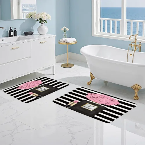 Miniatura 8 de Perfume negro flor moda niña alfombras de cocina abstracto geométrico rayas modernas simples contemporáneas mujer dama lápiz labial cocina fregadero