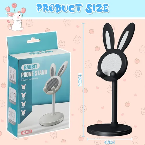 Miniatura 7 de Kathfly Paquete de 2 bonitos soportes para teléfono, soporte ajustable para teléfono de conejito para escritorio, soporte Kawaii, accesorios
