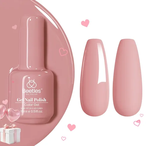 Miniatura 5 de Beetles - Esmalte de uñas de gel rosa de 0.51 onzas líquidas, esmalte de uñas de gel rosa nude, lámpara LED UV, arte de uñas de larga duración, E