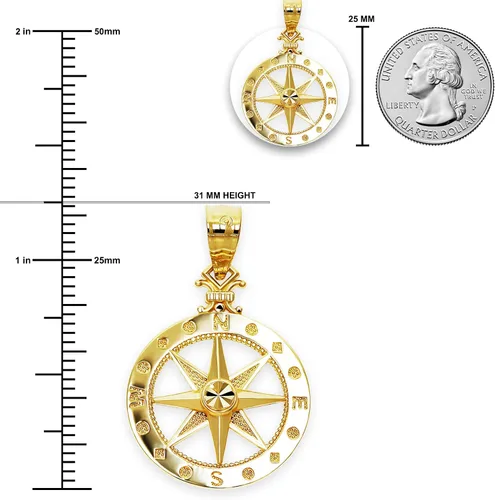 Miniatura 3 de Charm America - Charm de brújula de oro - Oro macizo de 10 quilates, Oro macizo de 10 quilates, No es una piedra preciosa