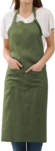 Miniatura 12 de Amazhiyu Delantal de cocina de lino puro con bolsillos para mujeres y hombres, cocinero, barbacoa, manualidades