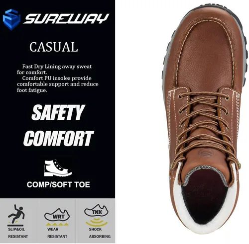 Miniatura 11 de SUREWAY Men's Lightweight Casual Soft Toe Work Boot - Moc Toe, Men's Construction Industry Safety Wedge Work Boot/Shoe - Black, Comfort Insole