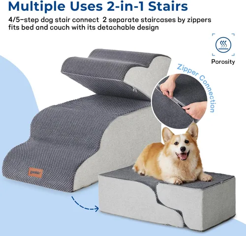 Miniatura 5 de ZOMISIA Escaleras para perros pequeños, escaleras para mascotas para sofá y cama, rampa de espuma 35D para perros con parte inferior antideslizante