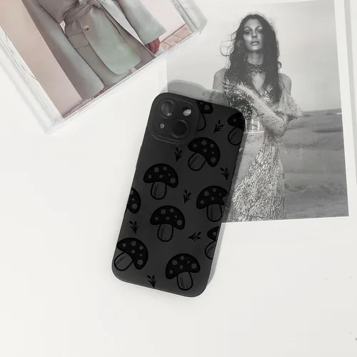 Miniatura 4 de Lovmooful Funda compatible con iPhone 13, bonito diseño de hongos negros para niñas y mujeres, TPU suave a prueba de golpes, protector femenino