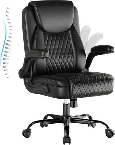 COMHOMA Silla de oficina de cuero, silla de escritorio para computadora con brazos abatibles y respaldo ergonómico, silla ejecutiva resistente para
