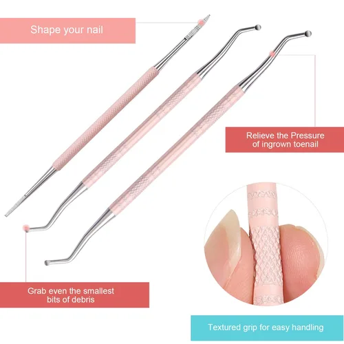 Miniatura 6 de Teenitor Herramientas de pedicura para pies, lima y levantadores de uñas, kit de eliminación de uñas encarnadas para aliviar el dolor (rosa)