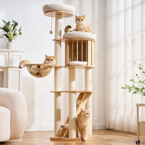 Miniatura 12 de Árbol Moderno de Madera Maciza para Gatos Adultos Grandes de Interior, Torre para Gatos de 50 Pulgadas de Alto con Postes Rascadores de Sisal, 50.0