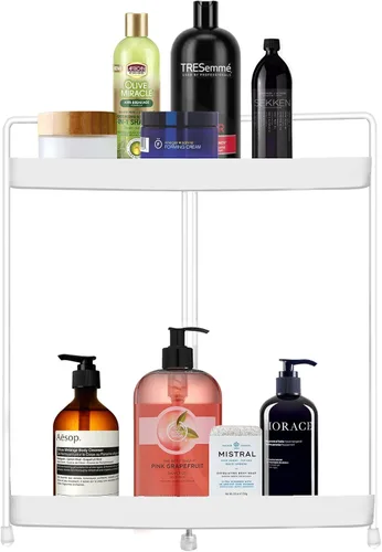 Miniatura 8 de Estante esquinero de 2 niveles para encimera de cocina, gabinete de baño, organizador de maquillaje, cosméticos, organización y almacenamiento Blanco