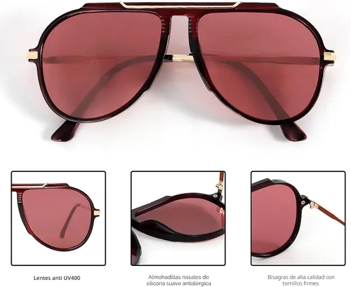 Miniatura 4 de GUVIVI Gafas de sol de aviador de gran tamaño para mujeres y hombres, estilo retro de los años 70, lentes de sol de metal dorado sin enredos
