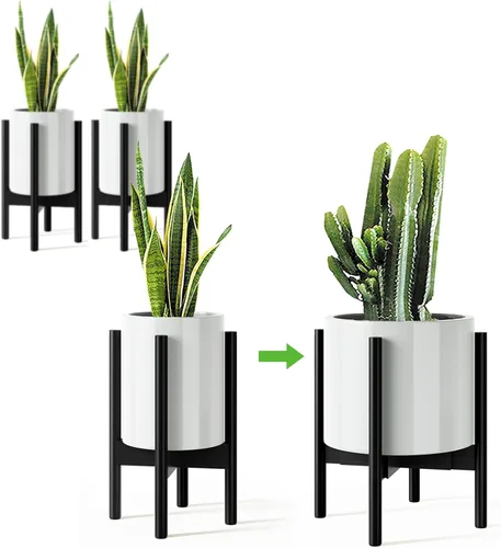 Miniatura 9 de Soporte ajustable para plantas (de 8 a 12 pulgadas), soporte de bambú moderno de mediados de siglo para plantas (15 pulgadas de altura), soporte