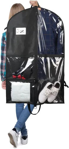 Miniatura 5 de Bolsas de ropa de baile negras de Zilink, bolsa de ropa de 40 pulgadas para competiciones de baile con 5 bolsillos transparentes con cremallera