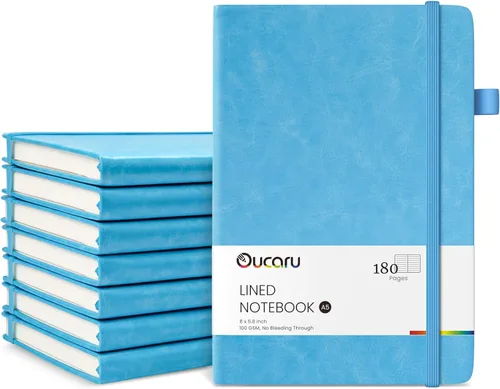 Miniatura 11 de Oucaru Cuaderno rayado, paquete de 8, 180 páginas, diarios A5 para escribir, papel grueso de 100 GSM, cuadernos pequeños diarios para mujeres