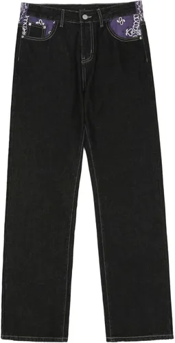 Miniatura 2 de Jeans bordados con bolsillo para hombre, estilo hip-hop, sueltos, rectos, ropa de calle, monopatín, pantalones holgados, color negro, 4 unidades, M