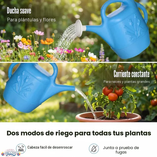 Miniatura 2 de PMU Regadera de 2 galones, regadera de jardín para plantas de interior y exterior, lata de agua de plástico con cabezal de rociador desmontable