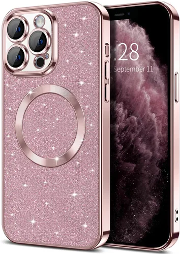 Miniatura 22 de Hython Funda para iPhone 15 Plus con purpurina, fundas magnéticas transparentes para teléfono con protector de lente de cámara