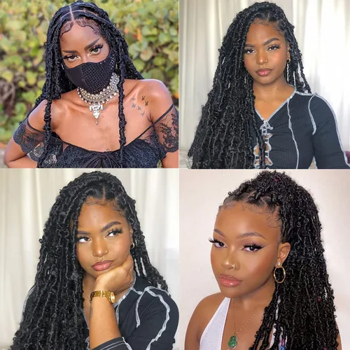 Miniatura 63 de ZRQ Butterfly Locs Cabello de Ganchillo Corto 6 Paquetes Negro Cabello Bob de Ganchillo 8 Pulgadas Locs Sintéticos Desordenados Desgastados Trenzas