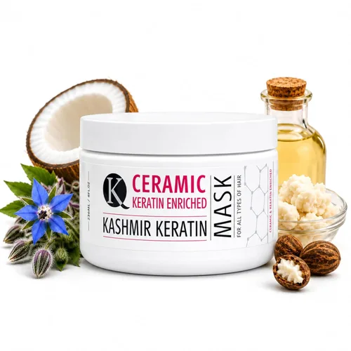 Kashmir Keratin Mascarilla de cerámica para el cabello (8 onzas), tratamiento avanzado de reparación de queratina profunda para cabello seco, dañado