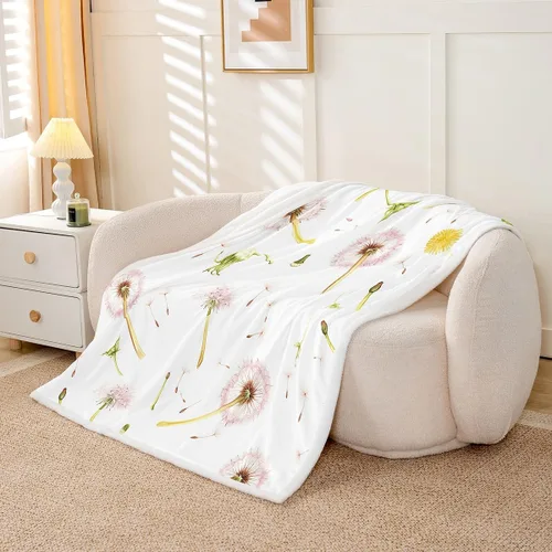 Miniatura 3 de Manfei Manta de diente de león rosa, manta de flores en acuarela para sofá, manta de cama floral botánica para niños y niñas, decoración
