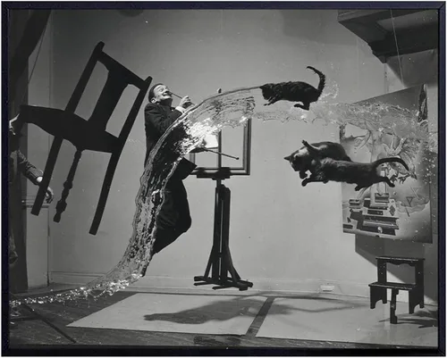 Foto vintage de Salvador Dalí con gatos, impresión artística surrealista de 8 x 10 pulgadas, decoración de vanguardia para el hogar, regalo