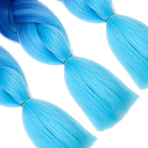 Miniatura 5 de Ombre Kanekalon - Extensiones de cabello trenzado de 24 pulgadas, 3.53 onzas/pieza, extensiones de cabello sintético (negro-azul-azul claro), 3