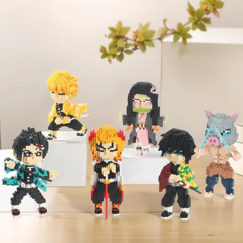 Miniatura 3 de MACTANO Figura de Demonio de Anime Micro Mini Conjunto de Construcción de Tanjiro Kamado del Cazador de Demonios, Juego de Construcción de Bloques