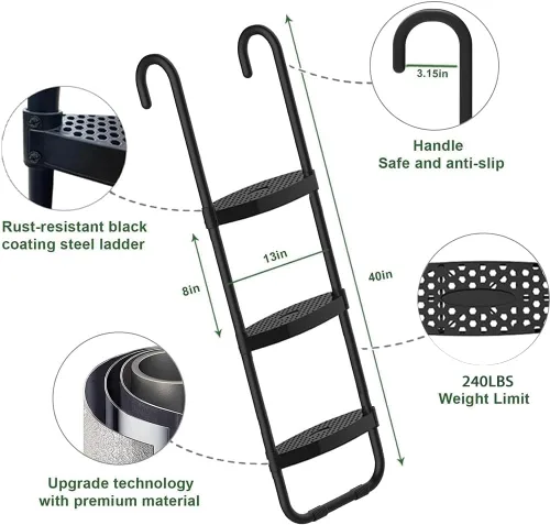 Miniatura 3 de Eurmax USA - Escalera universal para cama elástica fácil de montar de EE. UU. con 3 pasos, escalones horizontales y anchos, acero tratado con UV