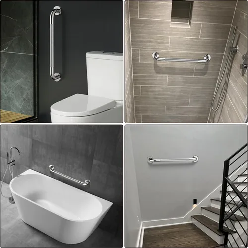 Miniatura 7 de ZUEXT - Paquete de 2 manijas antideslizantes para regadera de 24 pulgadas, barra de equilibrio de baño moleteada de acero inoxidable cromado, Cromo