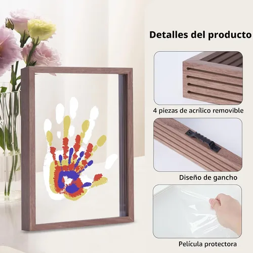 Miniatura 5 de CHERRY CHEERS Kit de huellas de manos familiares, marco de madera de recuerdo para manualidades, juego de regalo sin fin, pinturas no tóxicas, hojas