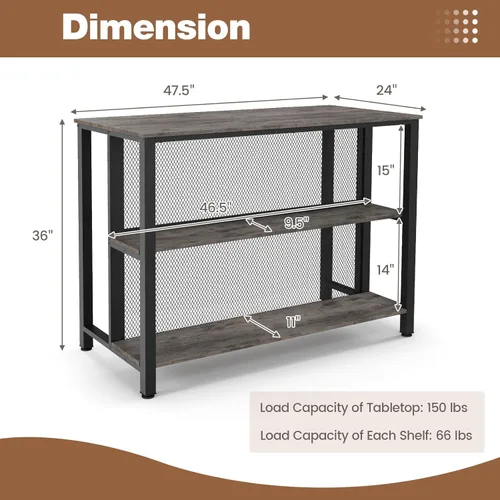 Miniatura 3 de COSTWAY Unidad de bar para el hogar, mesa de bar de 3 niveles con estantes de almacenamiento, marco de metal, almohadillas ajustables para los pies