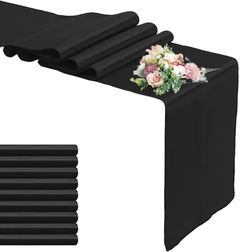 Miniatura 8 de Paquete de 10 caminos de mesa de satén negro de 12 x 108 pulgadas de largo, camino de mesa de seda satinada para bodas, fiestas de cumpleaños