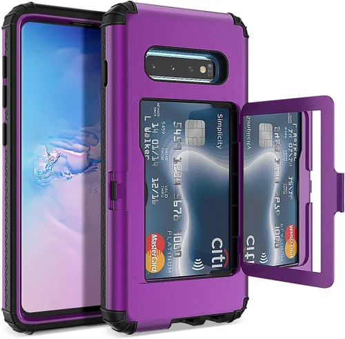 Miniatura 9 de WeLoveCase Funda tipo cartera para Galaxy S10 Defender con espejo oculto, tres capas a prueba de golpes, protección resistente, funda protectora