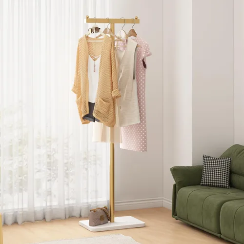 Miniatura 8 de Percheros independientes con base de mármol, soporte de ropa resistente para entrada, dormitorio, sala de estar, boutiques, 15.7 pulgadas de largo