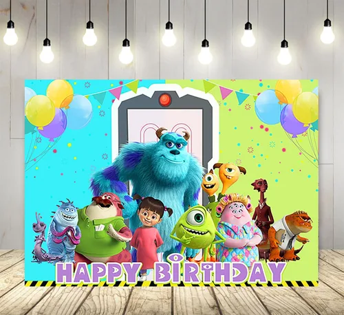 Telón de fondo de dibujos animados de Monster Inc para fiesta de cumpleaños, suministros de 5 x 3 pies con temática de Monster Inc y Boo Baby Shower