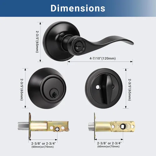 Miniatura 5 de Knobonly - Paquete de 1 manija para puerta delantera con llave similar y cerrojo de cilindro simple, juego de cerradura exterior color negro mate