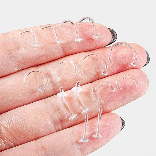 Miniatura 5 de Juego de 14 retenedores de cristal para el trabajo, deportes, cirugía, hipoalergénico, estilo mixto, anillos transparentes para labios, nariz
