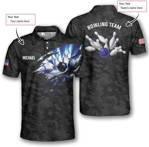 Miniatura 4 de PRIMESTY Camisas de bolos personalizadas para hombres, camisetas de bolos personalizadas con nombre y nombre del equipo, camisas polo de bolos