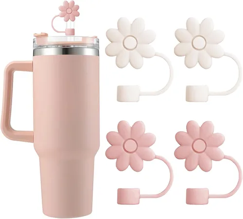 Miniatura 14 de Cubiertas de pajitas con flores SEMATA para tazas Stanley de 30 y 40 oz con asa, accesorios de 4 piezas, tapas de pajita de silicona reutilizables