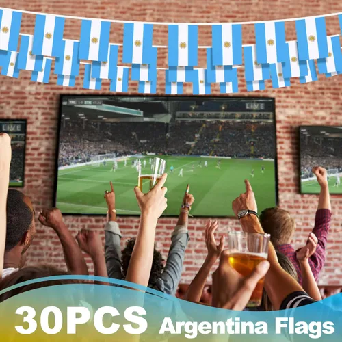 Miniatura 5 de Bandera de cuerda argentina en pendón, pequeña mini bandera argentina en guirnalda, decoración nacional del país para escuela, fiesta, eventos