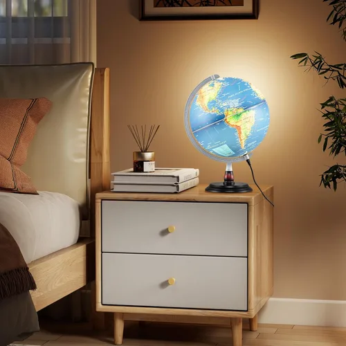 Miniatura 2 de Goplus Globo del mundo iluminado de 12 pulgadas, lámpara de noche giratoria antigua con soporte de madera, decoración de escritorio educativa