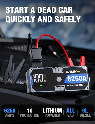 Miniatura 2 de Batería de arranque de salto 6250A (para todo gas o diésel de 9.0+L), 2 puertos USB, arranque de coche portátil de 12 V con pantalla HD de 3.2