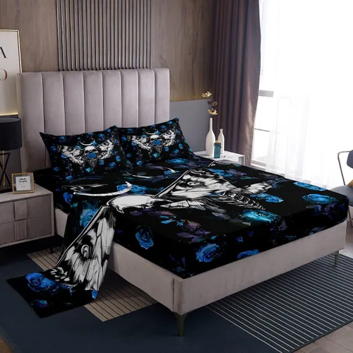 Miniatura 17 de Erosebridal Sábanas de cama de guepardo con rosa roja, juego de sábanas de bolsillo profundo con estampado de leopardo y gato, sábana bajera