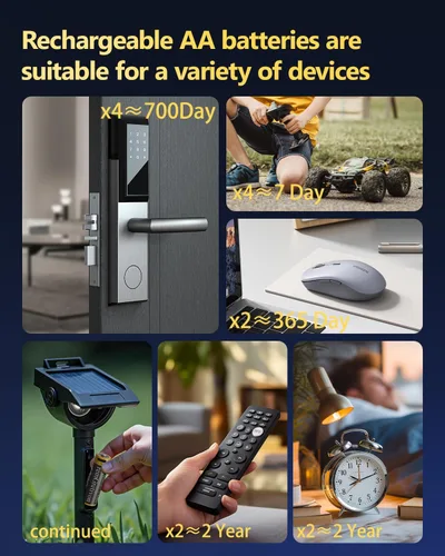 Miniatura 2 de Paquete de 4 baterías AA recargables USB C, batería de iones de litio de salida constante de 4100 mWh, 1.5 V, carga rápida de 2.5 horas