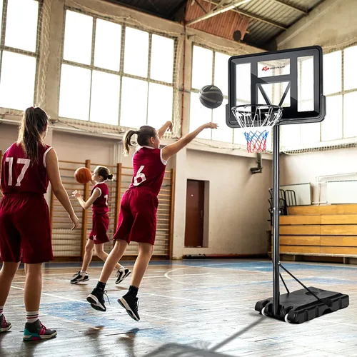 Miniatura 2 de Goplus Aro de baloncesto portátil, altura ajustable de 4.25 a 10 pies, tablero trasero inastillable de 44 pulgadas, borde de canasta de 18 pulgadas