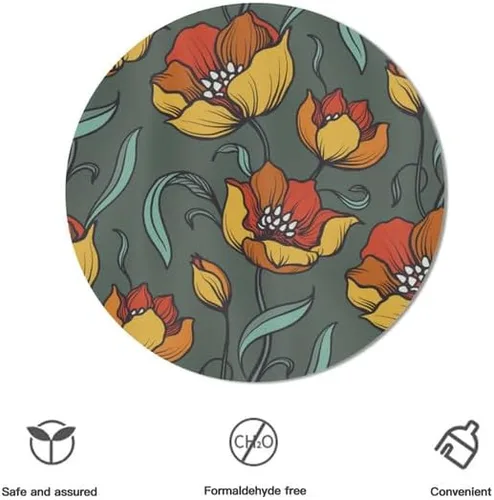 Miniatura 3 de Mantel redondo de moda con flores amarillas, lavable, resistente a las arrugas, para el hogar, cocina, comedor, picnic, campamento, fiesta, color-5
