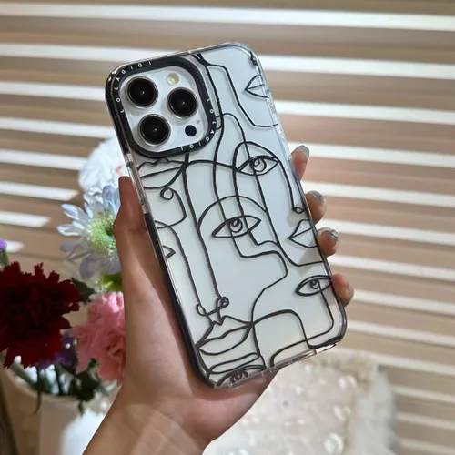 Miniatura 6 de Funda para iPhone 13, lindo diseño artístico de líneas faciales, diseño kawaii femenino estético patrón de dibujos animados para mujeres, niñas