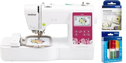 Brother Máquina de bordar PE545, conexión LAN inalámbrica, 135 diseños integrados, área de aro de 4 "x 4", paquete de adornos de 5 pies, hilo de