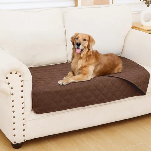 Miniatura 8 de Smiry Funda impermeable para cama de mascota, suave y lavable, para muebles, cama, sofá, reversible, a cuadros (30 x 53 pulgadas, color beige/beige)