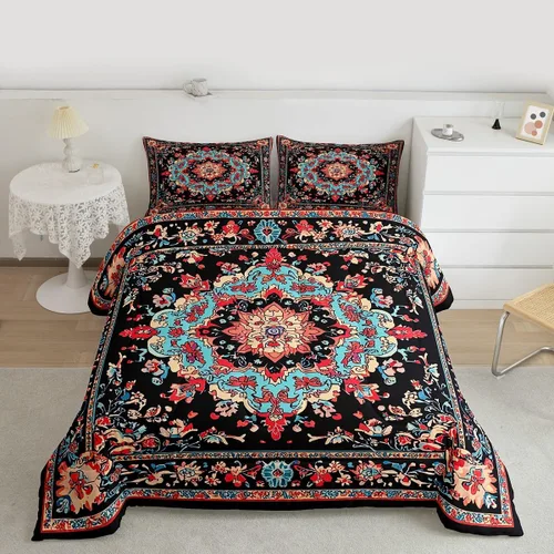 Erosebridal Juego de edredón bohemio tamaño individual, ropa de cama floral retro para adultos, hombres y mujeres, juego de ropa de cama vintage